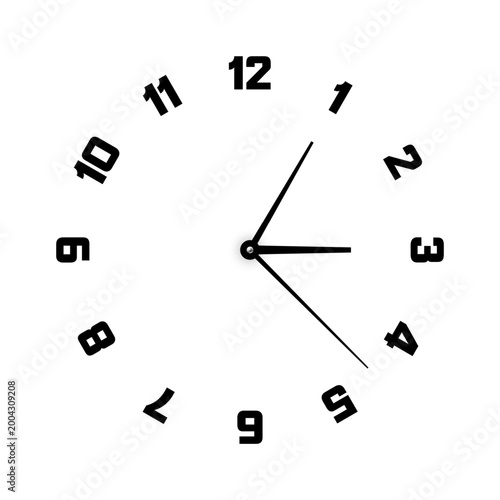 Mechanical clock face with arabic numerals, bezel. Watch dial with minute, hour marks and numbers. Timer or stopwatch element. Blank measuring circle scale with divisions. Vector illustration