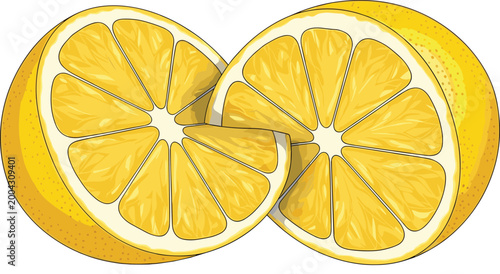 Lemon Slice Illustration with Fresh Citrus Fruit Cross Section Detailed Vector Design for Healthy Food Beverage and Vitamin Concept