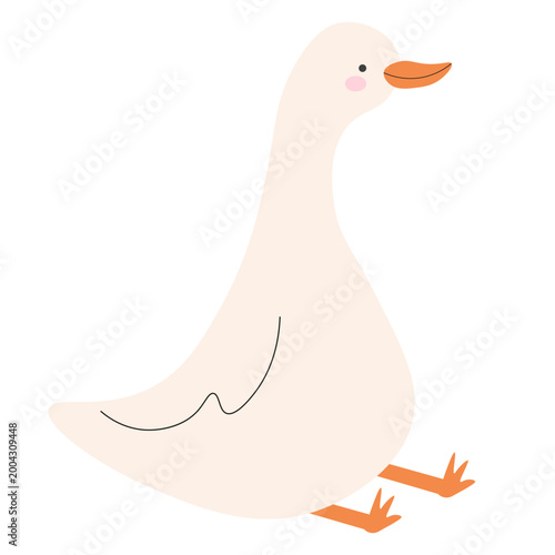 White goose character sitting in profile view isolated on a clean white background for farm animal concepts