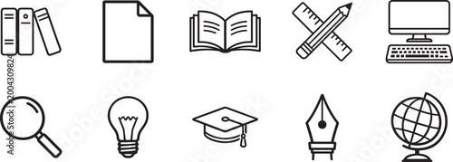 Modern thin line icon set with minimal outline symbols for UI, apps, web and branding design.