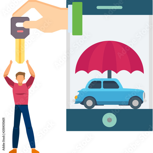 Man Taking Online Car Insurance Policy Digital Auto Insurance Application Illustration