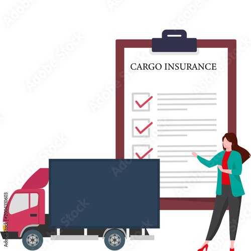 Woman Explaining Cargo Insurance Policy Logistics Freight Insurance Concept Illustration