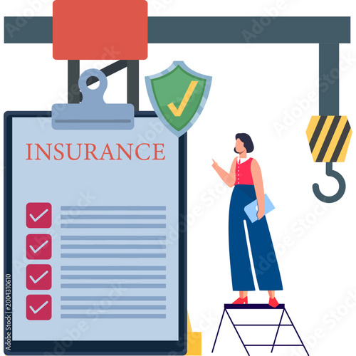 Woman Taking Construction Insurance Policy Building Site Insurance Protection Illustration