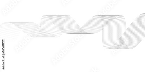 Abstract black ribbon wavy line flow on transparent background.
