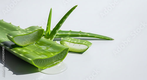 Aloe vera leaves and slices isolated on white background