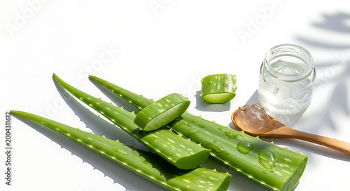 Aloe vera leaves and gel isolated on white background