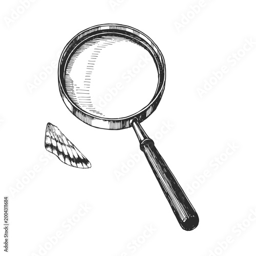 Vintage Magnifying Glass and Butterfly Wing Vector Hand Drawn Ink Illustration Dark Academia Aesthetic Antique Loupe and Entomological Element