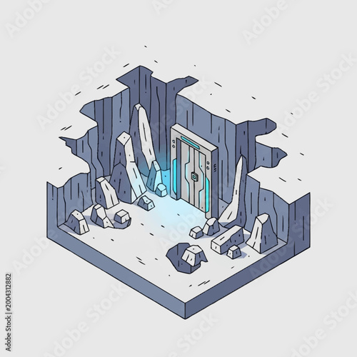 Photos Isometric illustration of an icy cave entrance.