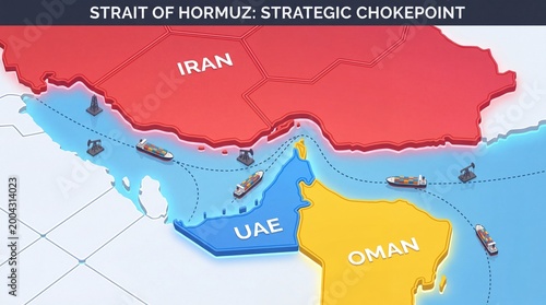 State of Hormuz An informative graphic labels the Strait of Hormuz as a strategic chokepoint.