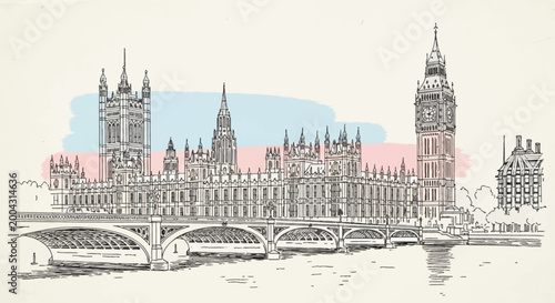 Artistic Line Drawing of Iconic London Skyline