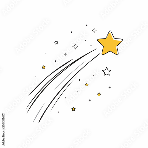 Stylized Shooting Star with Trails and Small Stars