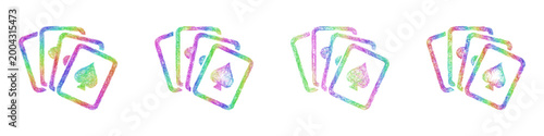 Multicolored sketch card hand icon design set