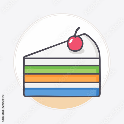 Slice of Layered Cake with Cherry Topping