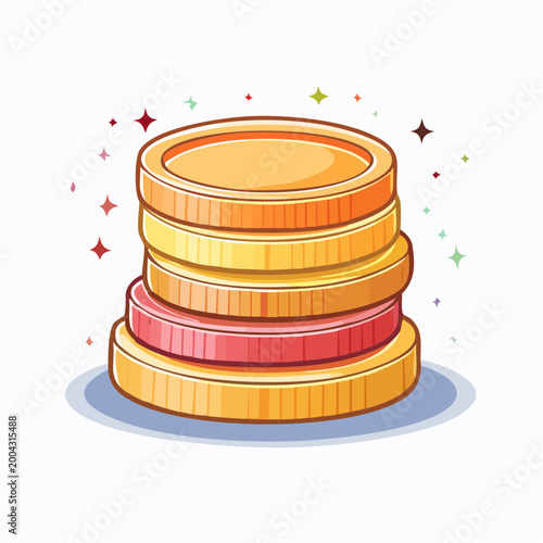 Stack of Colorful Coins with Sparkles