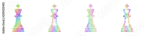 Rainbow color sketch chess king icon design set