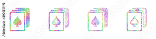 Multicolored sketch card deck icon design set