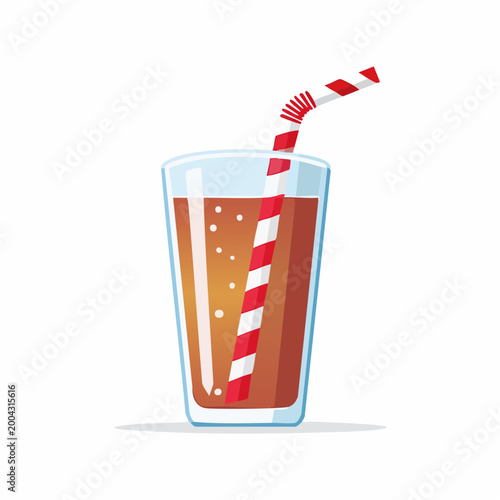 Glass of soda with a striped straw