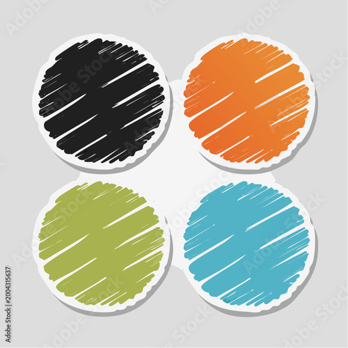 Four Colorful Scribbled Circles on Gray Background