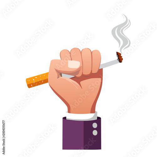 Fist holding a lit cigarette with smoke