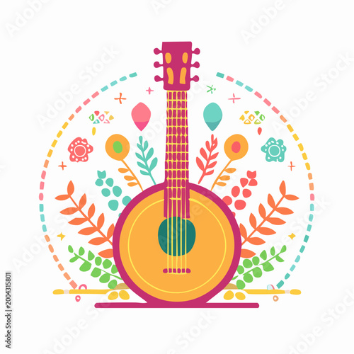 Colorful Acoustic Guitar with Floral Decorations