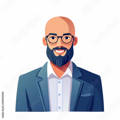 Bald Man with Beard and Glasses Wearing a Suit
