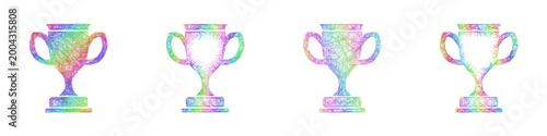 Multicolor sketch trophy icon design set