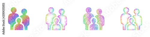 Multicolored sketch family game icon design set