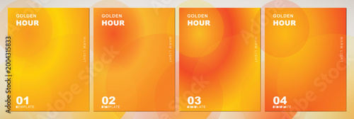 Golden hour abstract gradient background set, warm orange and yellow blurred vector textures, vibrant sunset light social media templates