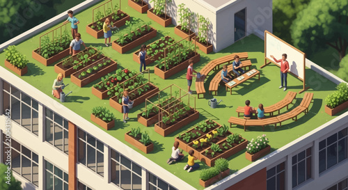 Rooftop Community Garden and Outdoor Classroom Fostering Sustainable Urban Living and Environmental Education