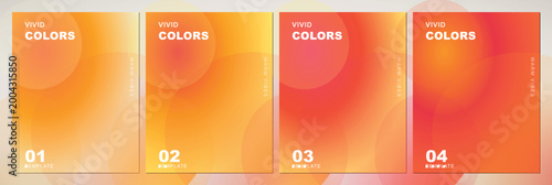 Vivid colors abstract gradient background set, 4 orange and red blurred vector covers, warm aesthetic mesh texture for modern poster design