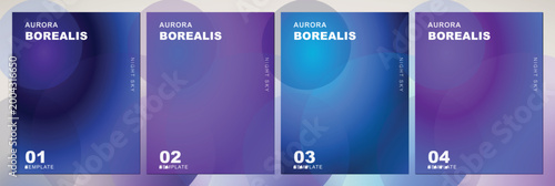 Aurora Borealis abstract background set, 4 blue and purple gradient vector templates, cosmic northern lights aesthetic for social media posts