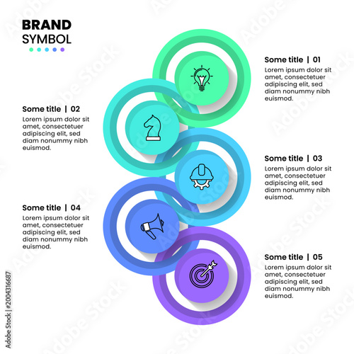 Infographic template. 5 connected rings with icons