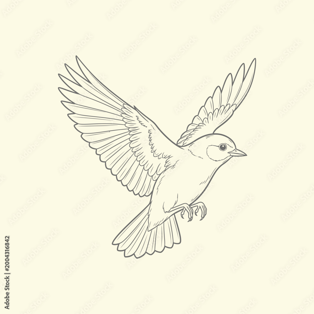 Fototapeta premium Sketch of a bird in flight delicate lines and peaceful imagery