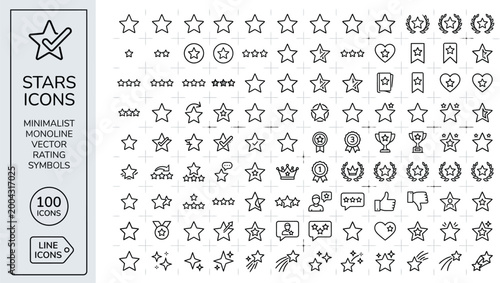 Minimalist monoline vector star rating symbols and icons for design