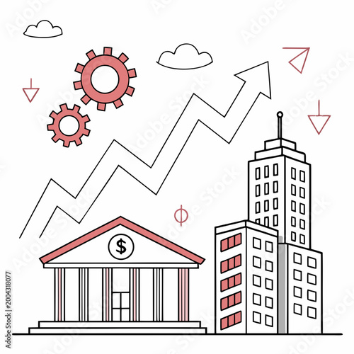 Financial growth concept with bank building and cityscape illustrations