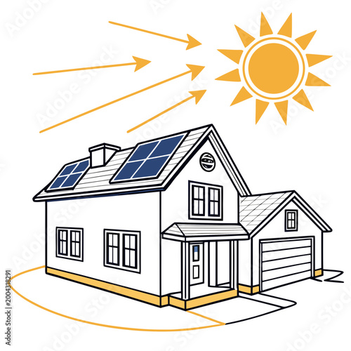 A house with solar panels on the roof generating energy from the sun
