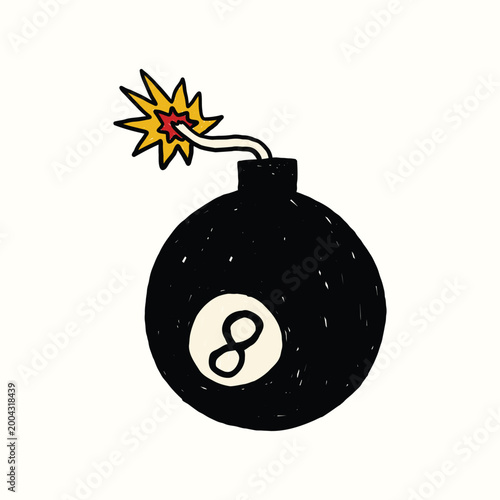 hand drawn billiard ball bomb doodle cartoon illustration