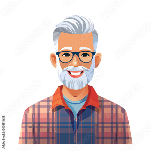 Smiling Older Man with Beard and Glasses