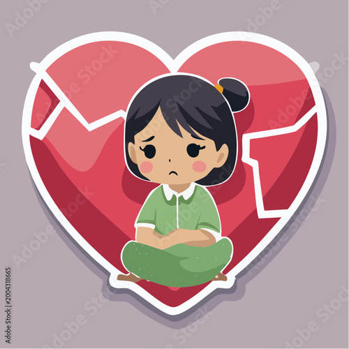 Sad Girl Sitting in Broken Heart