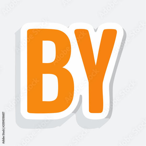 Orange "BY" letters with white outline and shadow