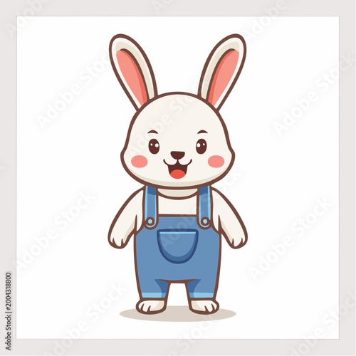 Cute cartoon rabbit wearing blue overalls