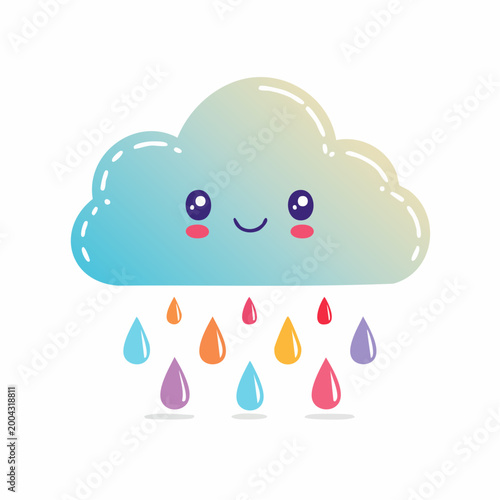 Cute Kawaii Cloud Raining Colorful Drops