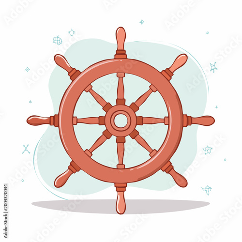 Illustration of a Wooden Ship's Wheel