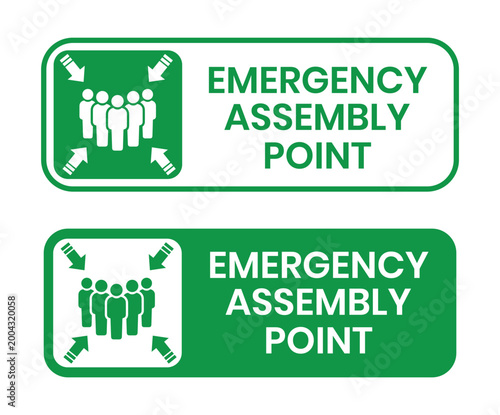Emergency assembly point sign. Assembly point sign symbol vector illustration isolated on white background.
