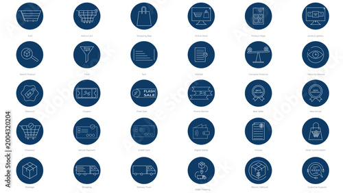 Ecommerce Circle Fill Icons Set – 30 Online Shopping, Delivery and Business Vector Icons Transparent Background