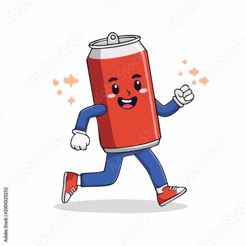 Cartoon Soda Can Running with Happy Expression