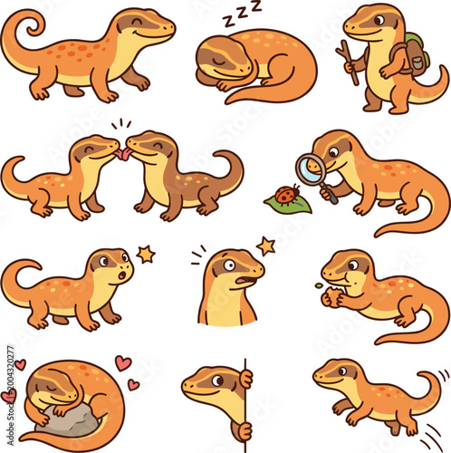 ackie monitor cute cartoon doodle vector set design illustration