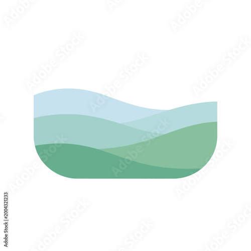 Green hills roll under blue sky in landscape view with vector graphic