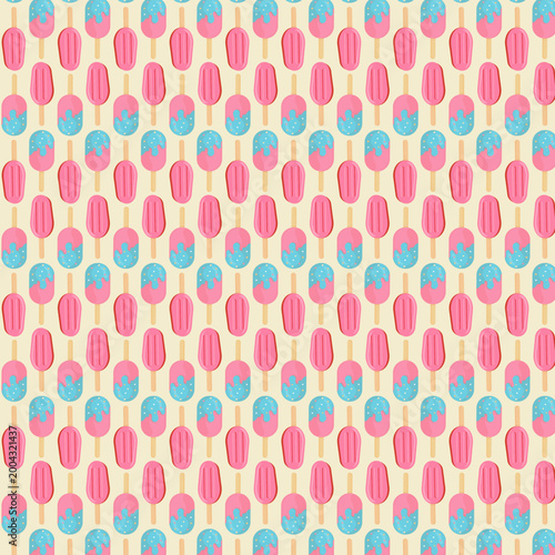 Seamless pattern with yellow popsicle ice cream in a playful doodle style. Bright summer illustration on a clean background, featuring simple hand drawn frozen treats with a modern minimal aesthetic. 