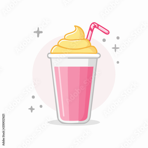 Pink Strawberry Smoothie with Whipped Cream and Straw